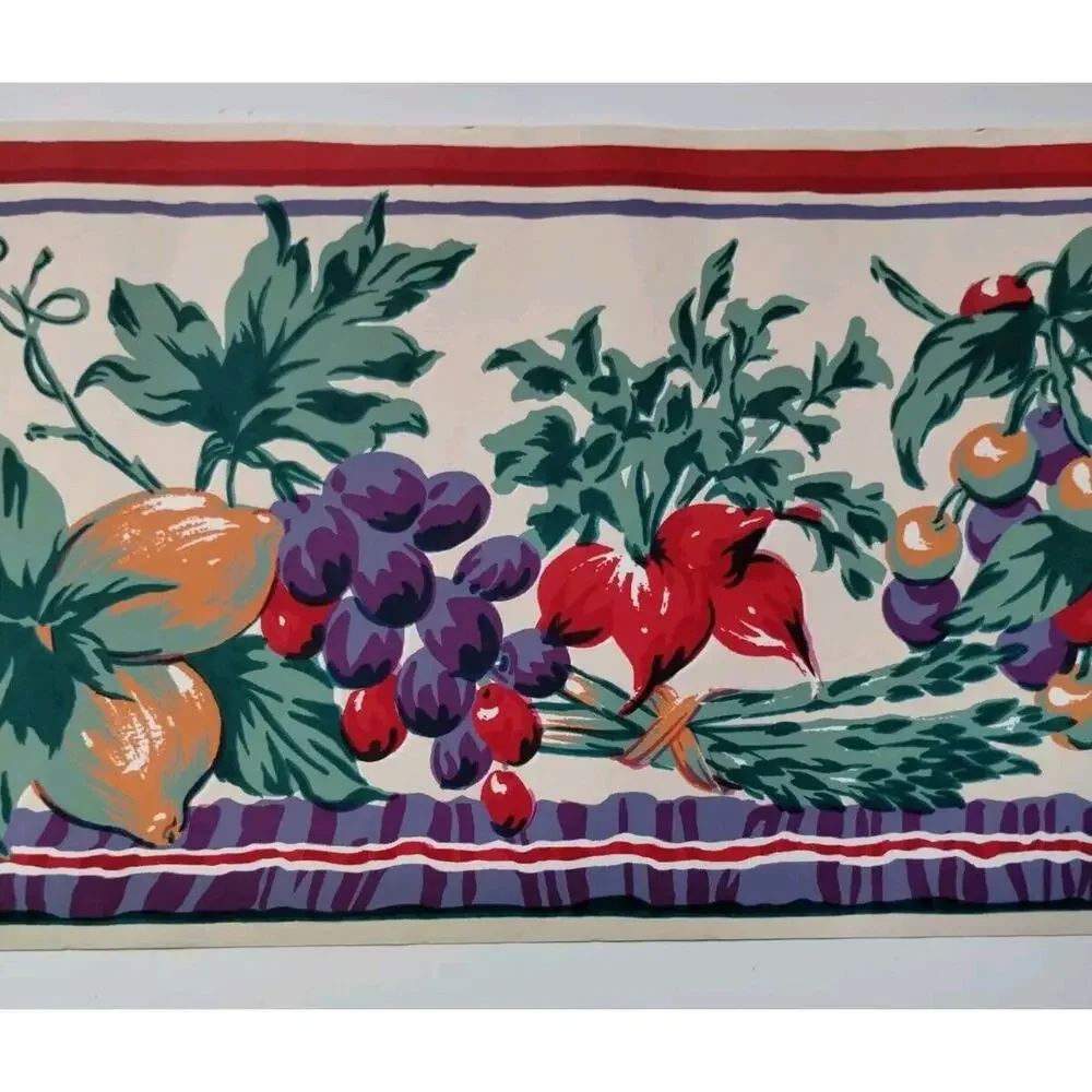 York Pre-pasted Decorative Border - 5yds - Fruits Vegetables - Leaves